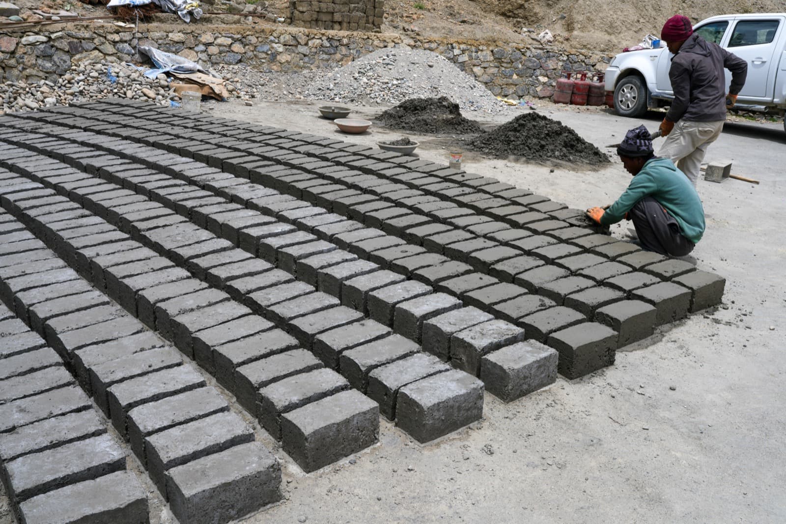 High quality building masonry materials and concrete blocks on construction site